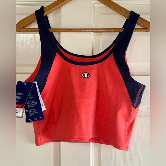 Champion Poppy Orange Navy U-Back Sport Crop Top Size Large MSRP $40 - Picture 2 of 5